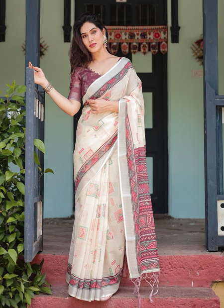 Linen 137 By Almari Pure Linen Saree With Tassels Wholesale Price In Surat